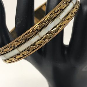 Vintage Brass Bracelet with Mother of Pearl